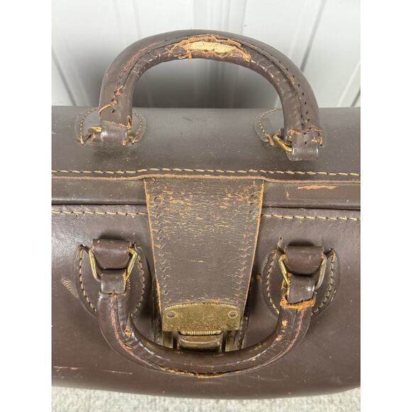 Ford Motor Co Old Brown Leather Suitcase- Many Flaws But Beauty- App 11”H 16” L - Picture 3 of 13